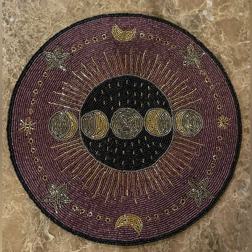 NWOT Purple Celestial Moon Phase Beaded Placemat Charger